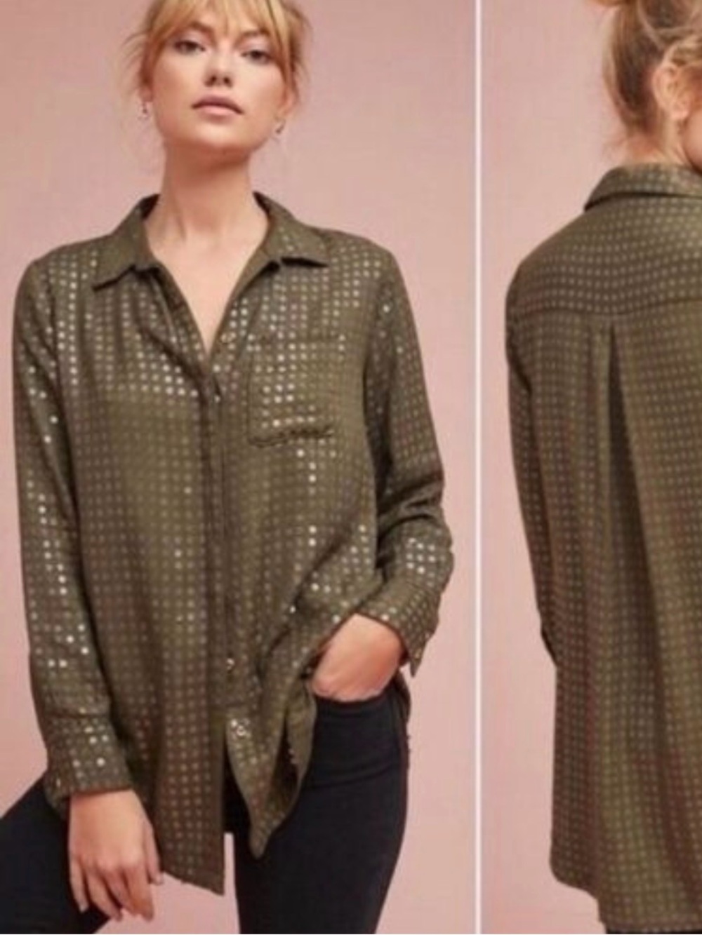 Anthropologie Maeve Arwa Sequin Button Down Shirt